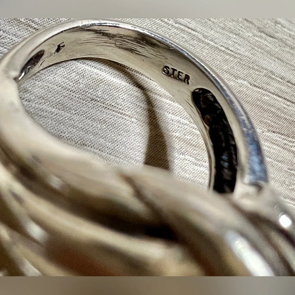 Vintage Designer Sterling Silver Modernist Fluted Woven Tall Dome Ring, Size 5.5